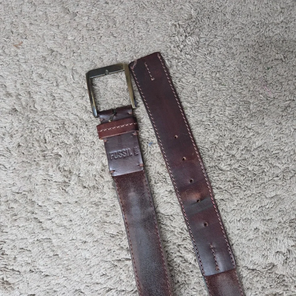 Fossil Leather Belt Mens MB9225201 38 Brown Genuine Leather Vintage Classic